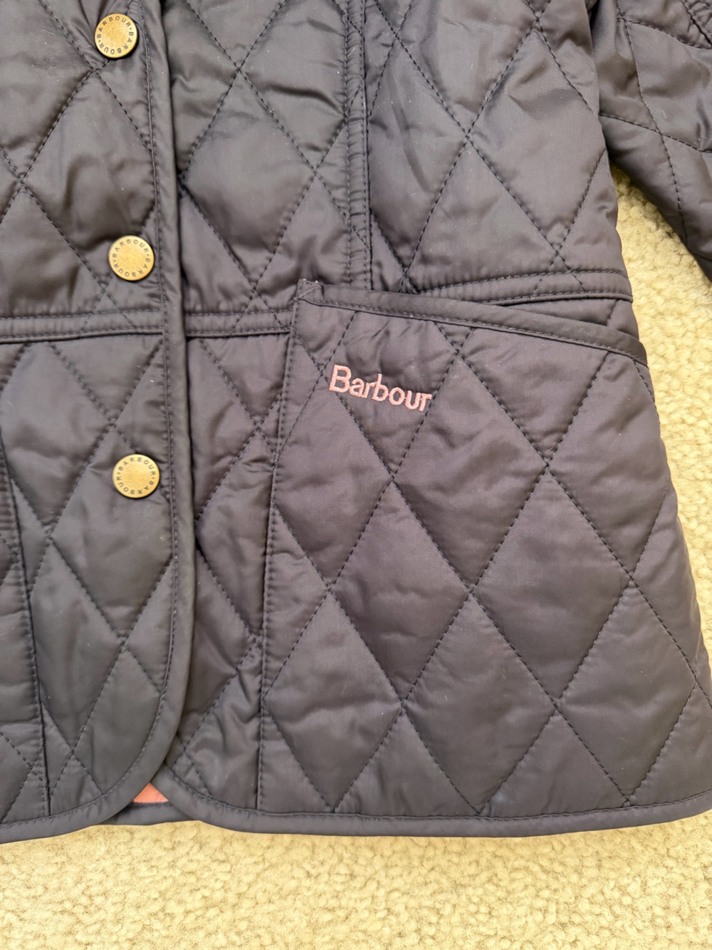 Girl’s Barbour Liddersdale Quilted Jacket /Coat Navy S (6/7) - Picture 3 of 5